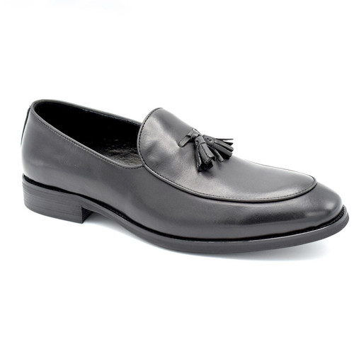 Paolo Vandini Nottage Mod Tassel Loafer Shoes in Black Leather