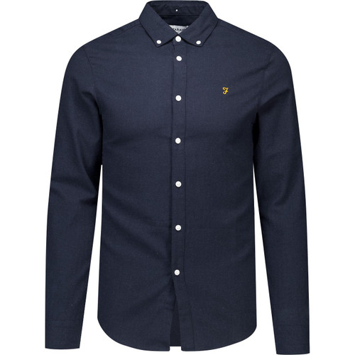farah vintage mens milners mod brushed twill slim fit long sleeve shirt true navy