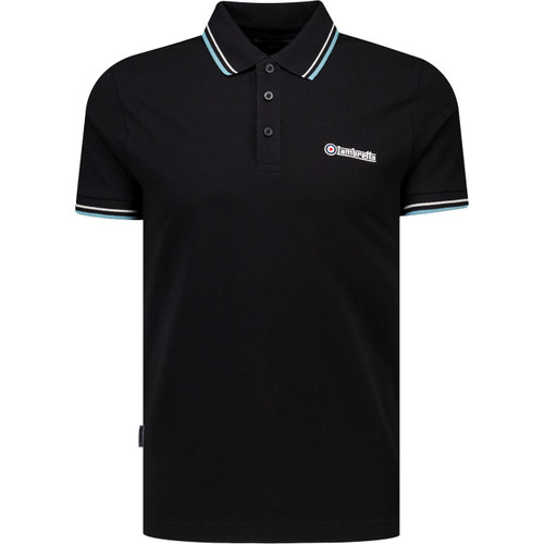lambretta mens retro mod twin tipped pique polo tshirt black smoke blue