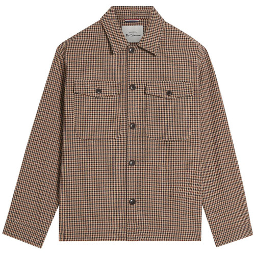 Ben Sherman Men's Mod Houndstooth Check Chore Jacket in Brown