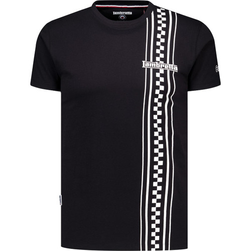 lambretta mens two tone check racing stripe crew neck tshirt black
