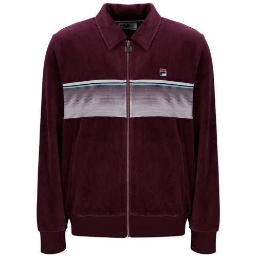Fila Vintage Malakai Retro 80s Stripe Velour Track Jacket in Fig