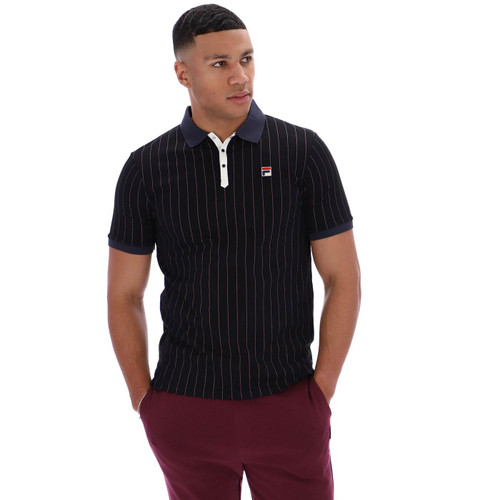 Fila Vintage BB1 Pinstripe Borg Tennis Polo Shirt in Black and Charcoal