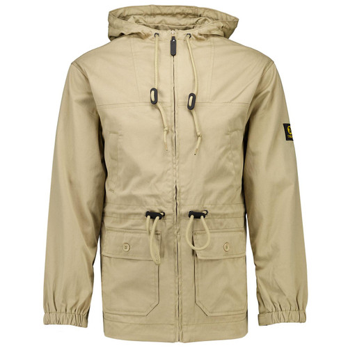 Trojan Men's Mod Badged Peached Twill Parka Jacket in Stone