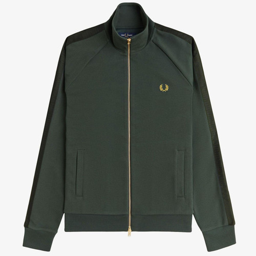 Fred Perry Dash Taped Retro Track Jacket in Court Green Pictured from front