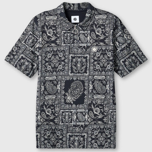 Pretty Green Mod Patchwork Paisley Zip Polo Shirt in Black