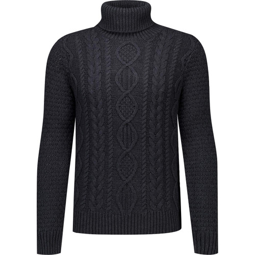 merc london mens galaxy wool mix chunky cable knit roll neck jumper charcoal