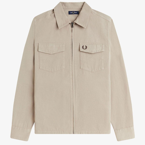 Fred Perry Men's Mod Zip Through Twill Overshirt in Warm Oat M9833 Z19