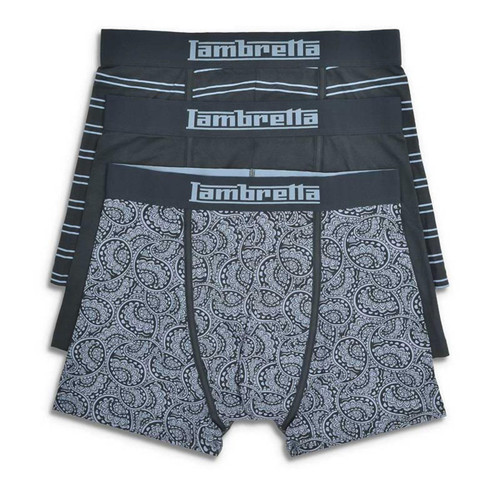 Lambretta 3 Pack Box Paisley and Retro Stripe Boxer Shorts in Navy