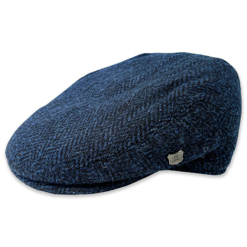 Stornoway Failsworth Retro Harris Tweed Herringbone Flat Cap in Navy Stornoway Failsworth Retro Harris Tweed Herringbone Flat Cap in Navy