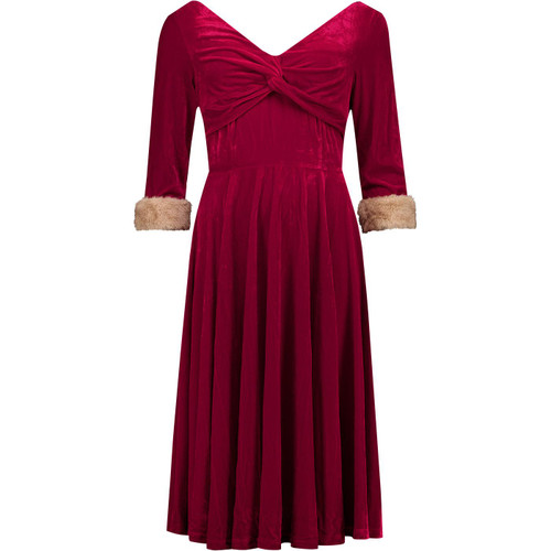 banned apparel womens retro 50s faux fur trimmed sleeves front twist v neck velvet midi dress dark red banned apparel womens retro 50s faux fur trimmed sleeves front twist v neck velvet midi dress dark red