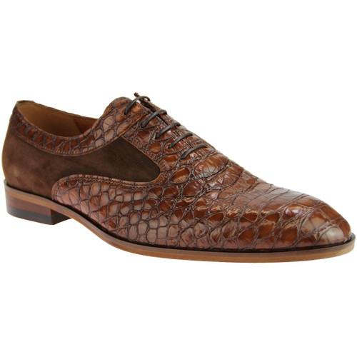 Lacuzzo Retro Mod Croc Stamp Sued Panel Oxford Brogues in Tan Brown Lacuzzo Retro Mod Croc Stamp Sued Panel Oxford Brogues in Tan Brown