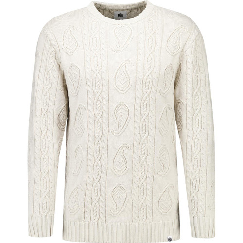 pretty green mens marylebone paisley chunky cable knit crew neck jumper stone