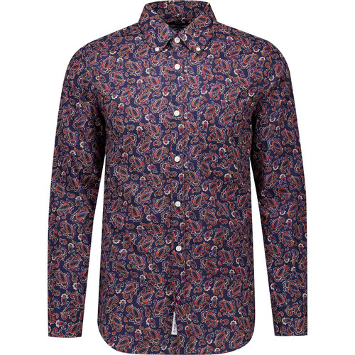lambretta mens retro 60s paisley pattern long sleeve shirt navy
