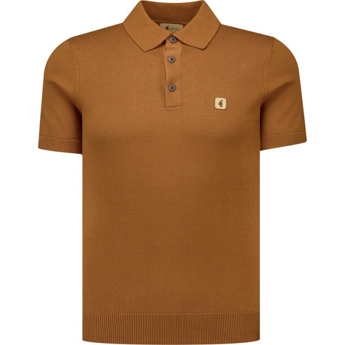 gabicci vintage mens jackson mod plain colour fine knitted polo tshirt walnut brown