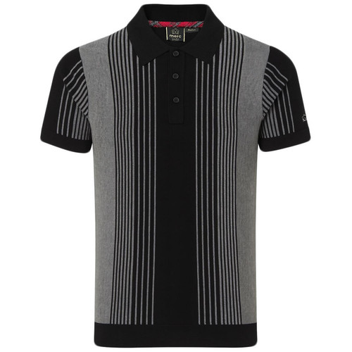 Merc Ryman Men's Mod Vertical Stripe Knitted Polo Shirt in Black - Main View