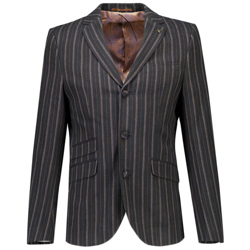 Gacicci Vintage Henley Stripe 3 Button 60s Mod Boating Blazer in Black - Main View