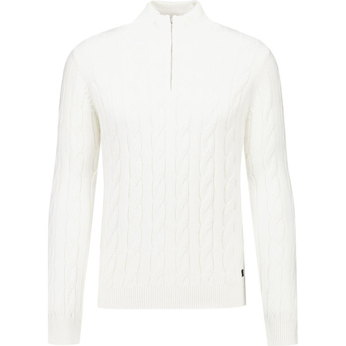 French Connection Mens Half Zip Cable Knit Jumper Ecru