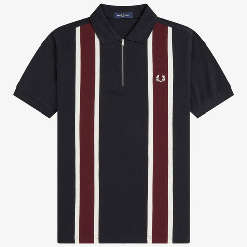 Fred Perry Men's Mod Cotton Pique Tramline Stripe Polo Shirt in Black Main View