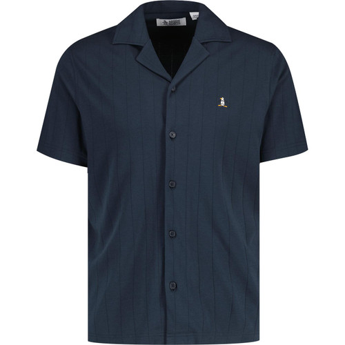 original penguin mens retro drop needle stripes shirt sleeve cuban shirt dark sapphire