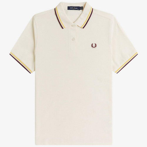 Fred Perry Women's Twin Tipped Polo Shirt in Ecru, Lemon Barley and Oxblood G3600 18B Main View