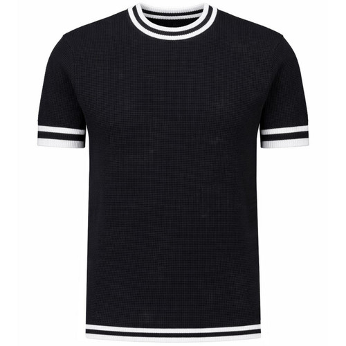 Madcap England 1960s Mod Waffle Knit Moon T-shirt in Black and White Main View