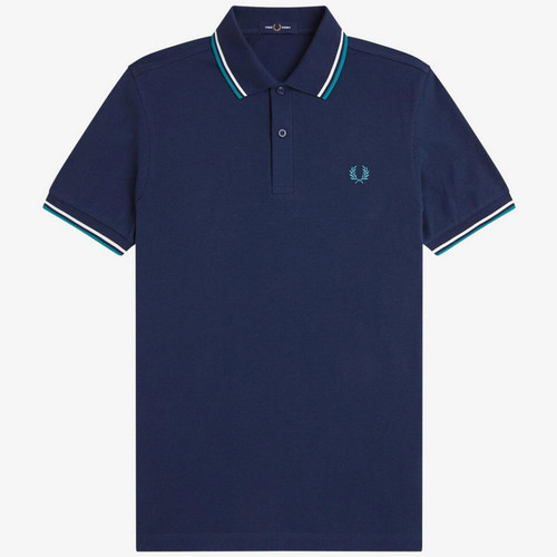 Fred Perry Twin Tipped Polo shirt in Tennis Blue, Snow White and Deep Mint M3600 86A - Main View