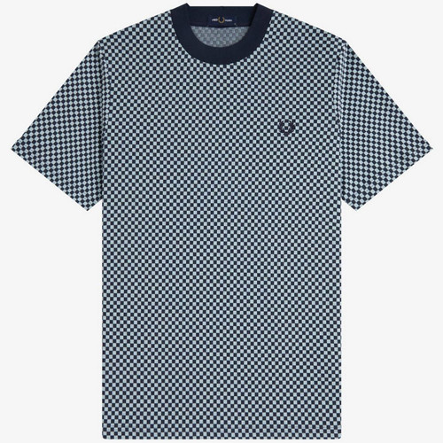 Fred Perry Men's Mod Ska Jacquard Jersey Checkerboard T-shirt in Dark Airforce M2394 738 - Main View