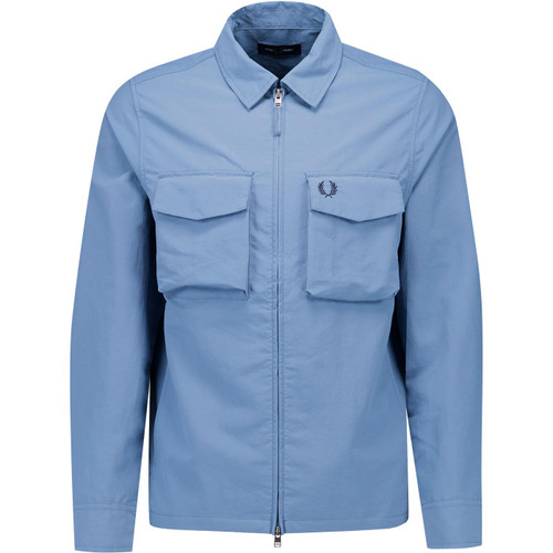 fred perry mens ripstop pocket zip through lighweight overshirt jacket ace blue