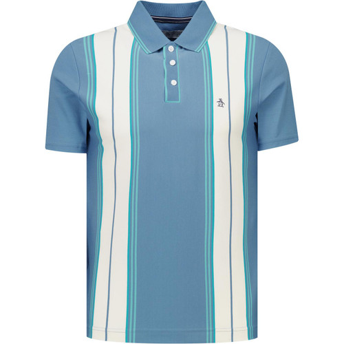 original penguin mens jacquard mixed vertical stripe jersey polo tshirt copen blue