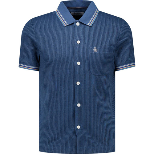 original penguin mens ribbed jacquard button through polo tshirt saragasso sea blue