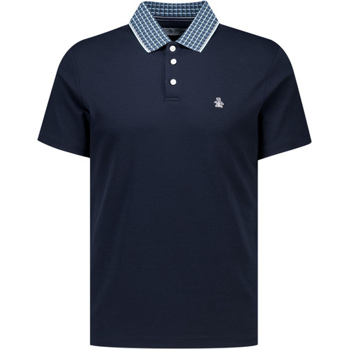 original penguin mens retro patterned contrast collar polo tshirt dark sapphire blue