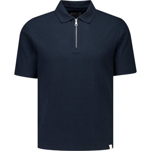 Farah Vintage Mens Dobson Retro Jacquard Stripe Zip Polo in True Navy