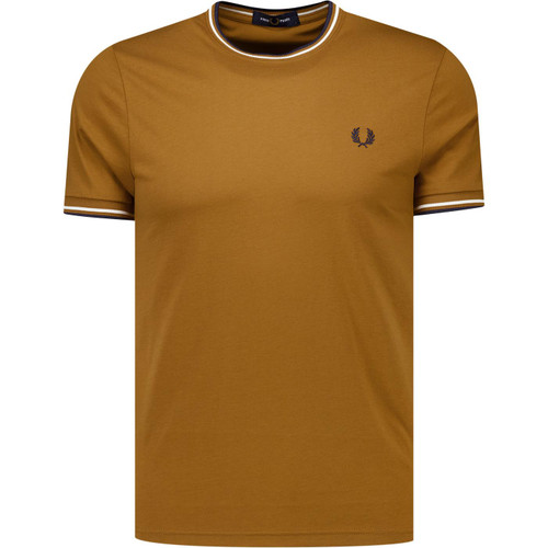 Fred Perry Mens M1588V V46 Twin Tipped T-Shirt in Dark Caramel
