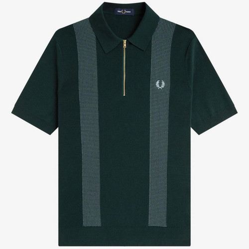 Fred Perry Men's 1960s Mod Panel Knitted Polo Shirt in Grassroots K2310 30A Main View