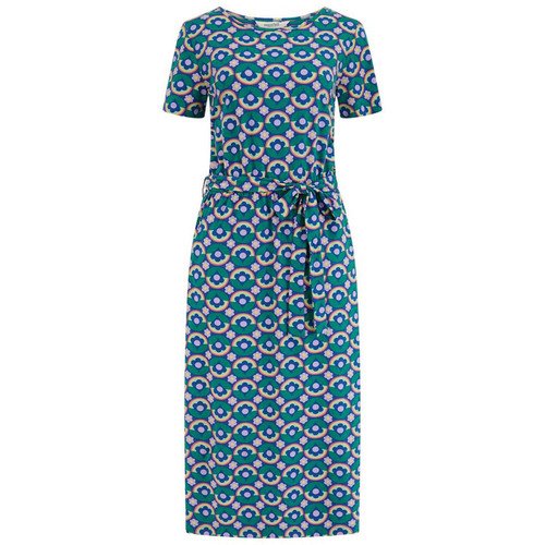 Sugarhill Brighton Flissy Retro 60s Flower Floral Midi Dress in Navy/Teal