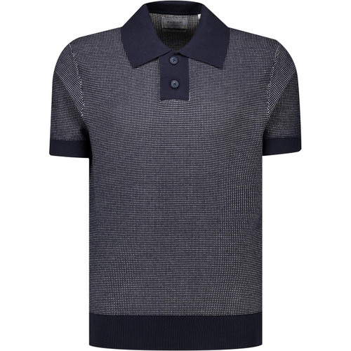 Farah Vintage Mens Birch Full Cardigan Textured Knitted Polo in True Navy