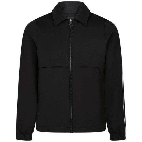 Luke Moonstone Men's Retro Zip Through Piped Sleeve Collared Sweatshirt in Black - Front