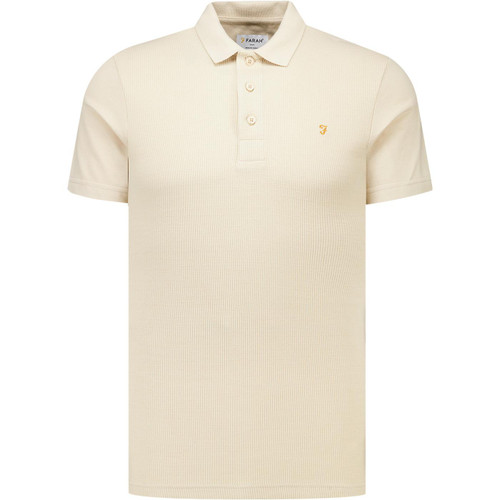 Farah Mens Forster Textured Panel Polo T-Shirt in Birch Cream
