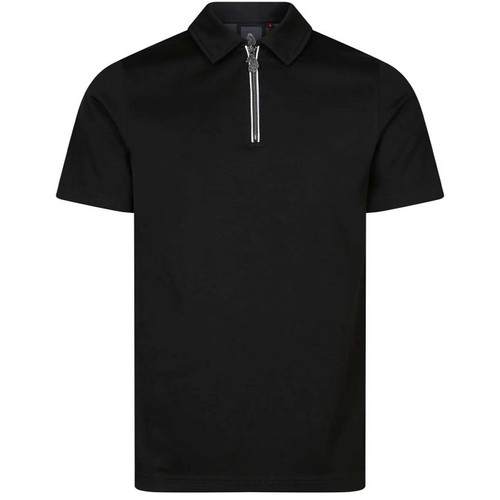 Luke Opal Men's Mod Zip Placket Modal Fabric Polo Shirt in Black - Front