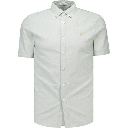 Farah Vintage Mens Brewer Mod Slim Fit Short Sleeve Oxford Shirt in Jade