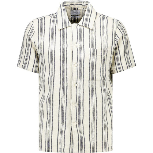 Farah Vintage Mens Simon Retro Fine Stripe Short Sleeve Dobby Shirt in Ecru