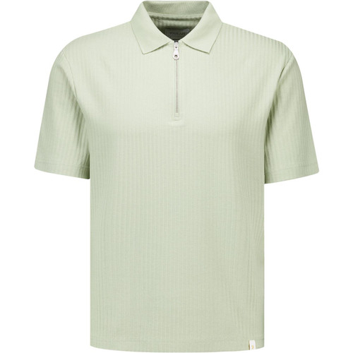 Farah Vintage Mens Dobson Retro Jacquard Stripe Zip Polo T-Shirt in Green Shade