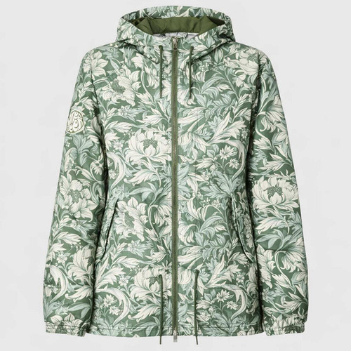 Pretty Green Bostall Men's Retro 90s Floral Print Hooded Jacket in Green - Main View
