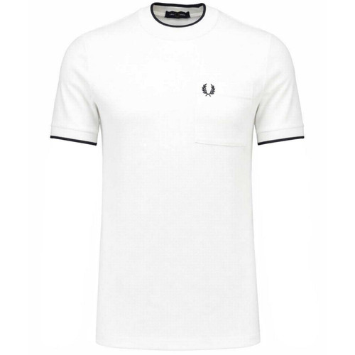 Fred Perry Men's Waffle Textured Tipped T-shirt in Snow White M2395 129 - Main View