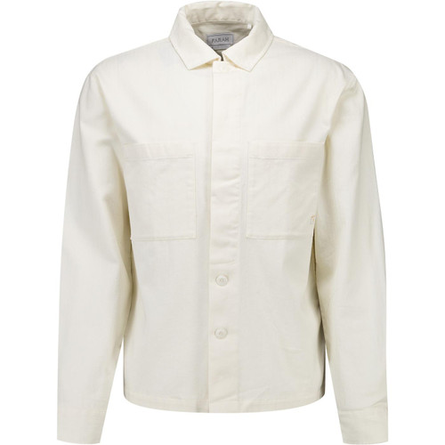 Farah Vintage Mens Marshall Herringbone Long Sleeve Utility Overshirt in Ecru