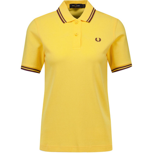 Fred Perry Womens G3600 19B Twin-Tipped Polo T-Shirt in Lemon Barley Yellow Oxblood