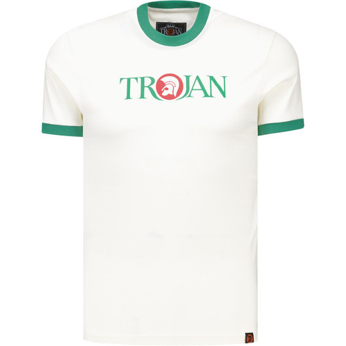 Trojan Records Clothing Mens Logo Retro Ringer T-Shirt in Ecru