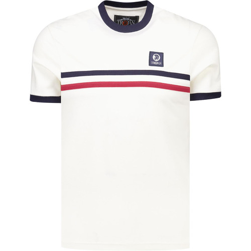 Trojan Records Clothing Mens Stripe Front Retro Ringer T-Shirt in Ecru