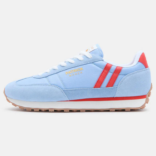 Patrick Monza Runner Retro Trainers Suede/Nylon in Sky Blue/Red K9L00065